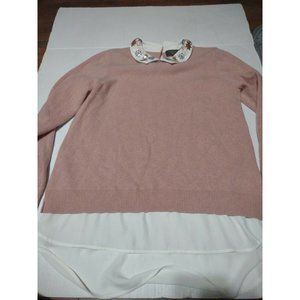Charter Club Luxury Cashmere Sweater Pink Layered White Embellished Size M